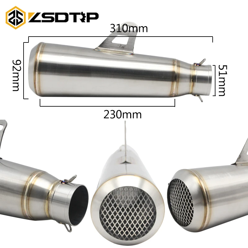 

ZSDTRP Universal Motorcycle Stainless Steel Muffler Slip On Exhaust For Honda R1 CBR650 GSXR600 750 ZX-6R ZX-10R With Mesh