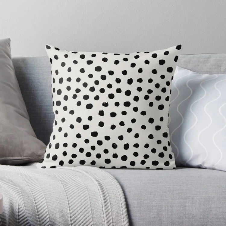 

Preppy brushstroke free polka dots black white spots Pillow Covers Cases Pattern Nordic Cover Cushion Pillowcase Square Print