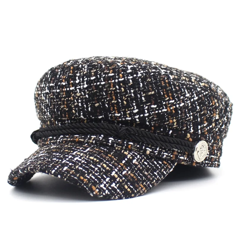 Новая модная шляпа в стиле милитари женская винтажная плоская кепка Женская кепка с металлической буквой Шляпы Военная Кепка