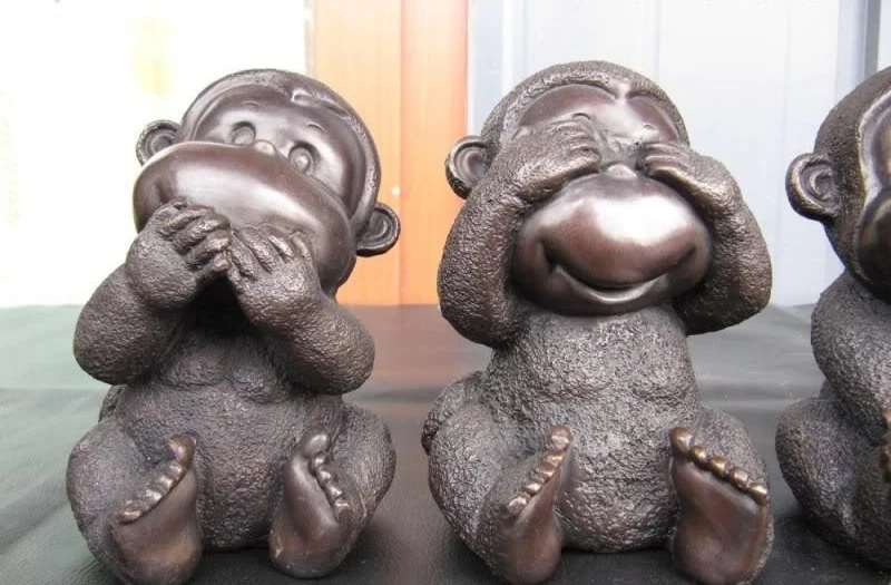 

Chinese Superb Pure Bronze Copper Feng Shui Carve lovely Four Monkey Set Statue