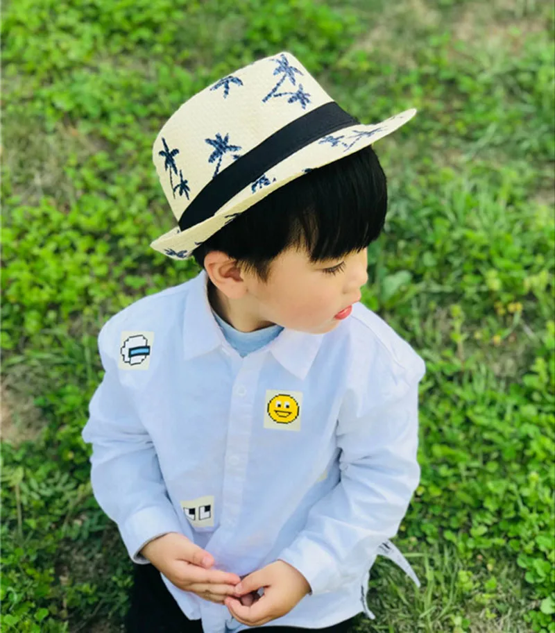 Fashion Unisex Coconut Tree Jazz Straw Hat Kids Trilby panama Hats Women Men Casual Beach Bucket Cap Summer Sunscreen Cap CP0263 (3)