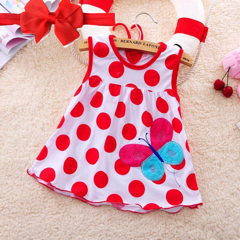 

2019 New Cute Baby Girl Dress Cotton Dot Striped Slip Dress pear flower Children Kids Clothing 0-18M dress