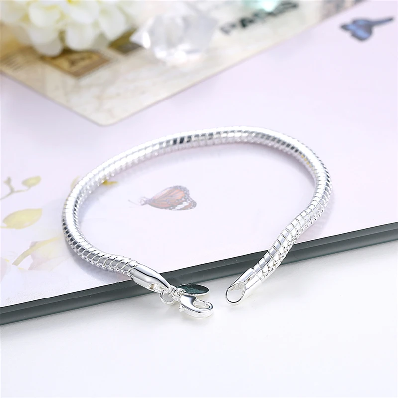 DOTEFFIL 925 Sterling Silver Solid Snake Chain Bracelet - 8 Inch, Fit Charm Beads