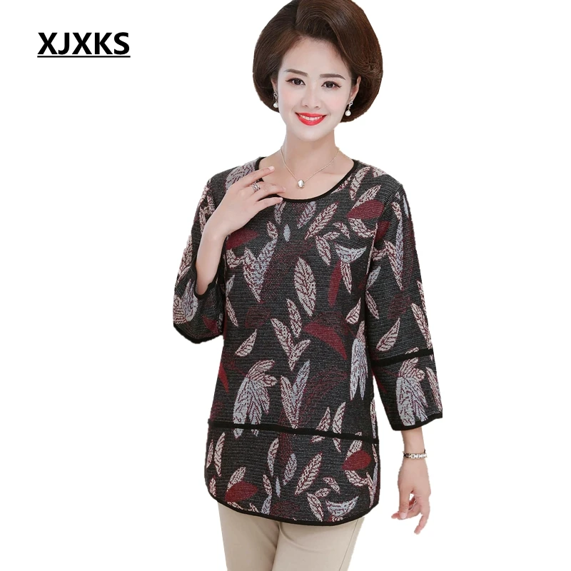

XJXKS 2019 New Spring Middle-aged Old-fashioned Sweater Mother Spring And Autumn Knit Sweater Plus Size Pullover Women Sweater