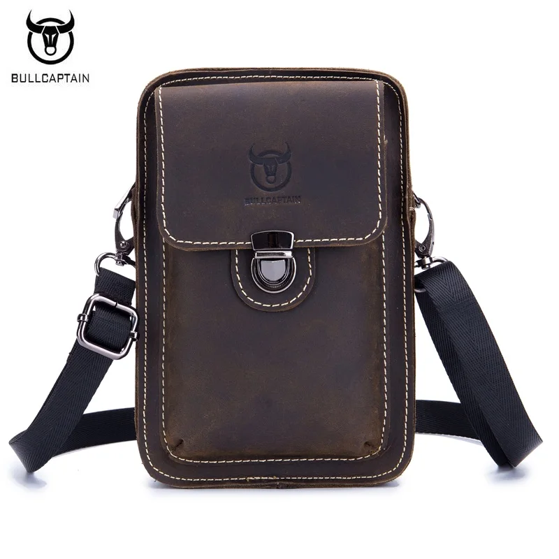 BULLCAPTAIN Genuine Leather Men Shoulder Bags Casual Zipper Small Messenger Bag
