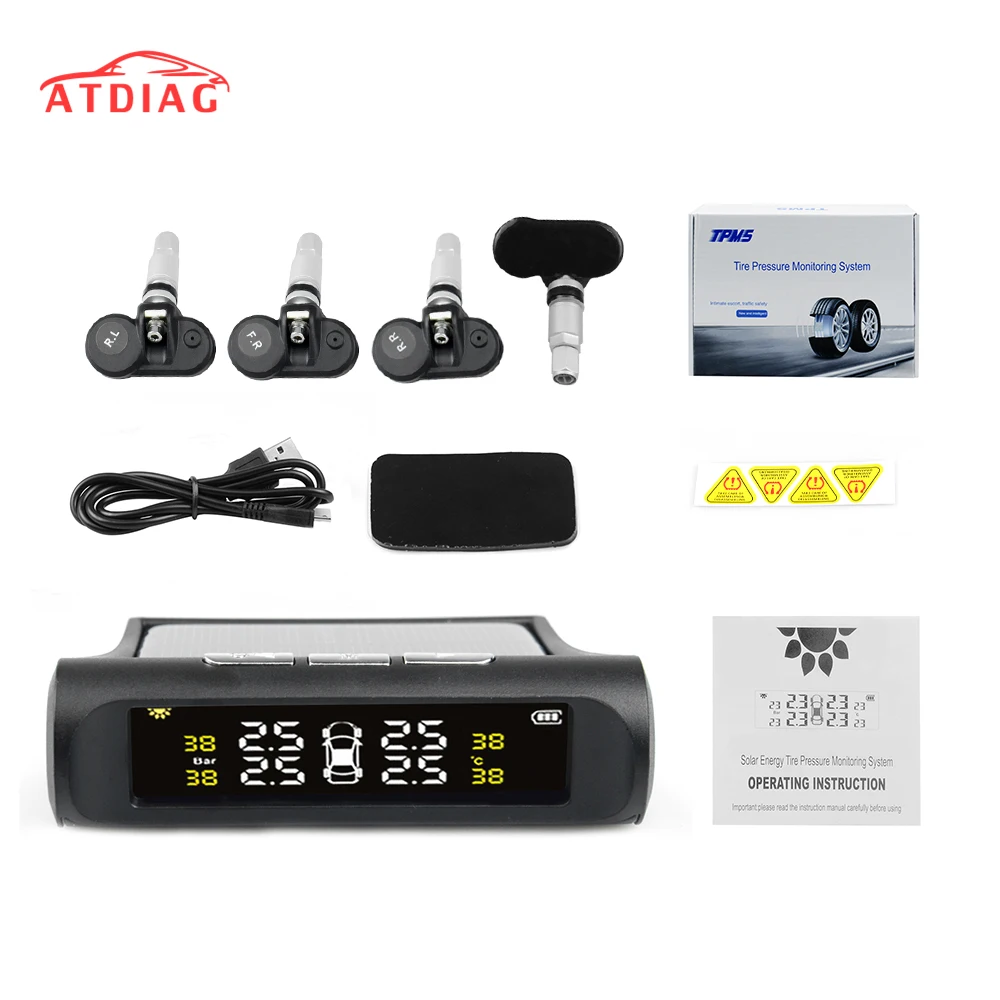 

Digital Tire Pressure Monitoring System 12V Real Time Wireless Smart TPMS Tire Pressure Alarm Car Charger with 4 Sensors