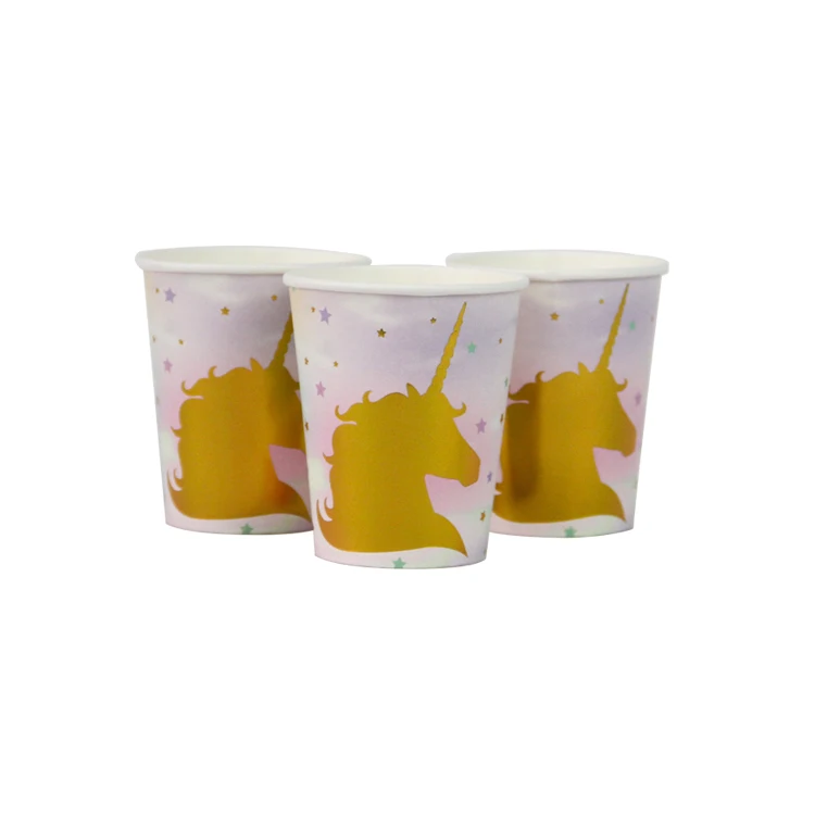Единорог вечерние одноразовые наборы посуды золотые воздушные шары в форме единорога чашка счастливый день рождения Единорог тема, детский душ девушки сувениры - Цвет: Cups-6PCS
