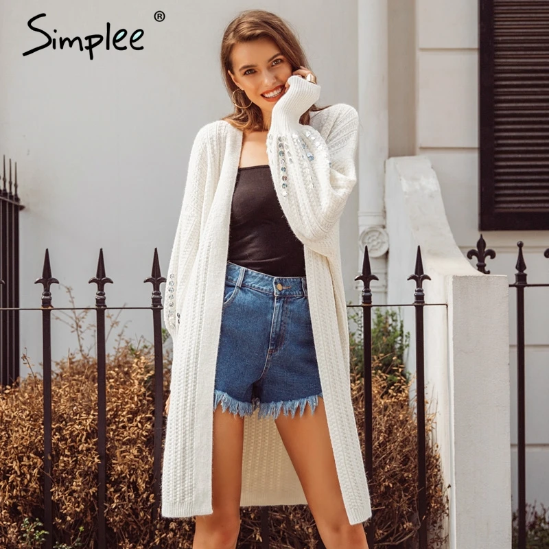 Simplee الشتاء 2018 فانوس كم المرأة سترة أنيقة فضفاض السببية سترة صداري الترتر الأزياء الإناث طويلة سترة