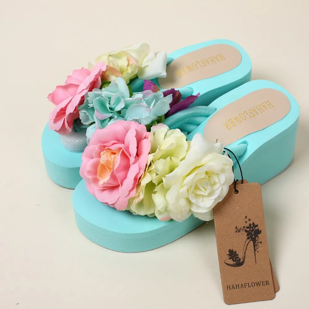 

HAHAFLOWER Summer female wedge shaped toes, high quality flowers, hot and cold women's slippers.
