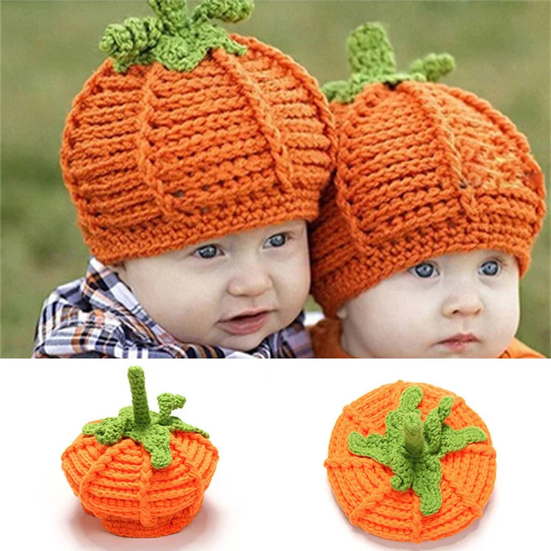 Crochet Newborn Baby Pumpkin Hat Photography Photo Props Handmade Boy Girl Beanies Cap Halloween Costume H096