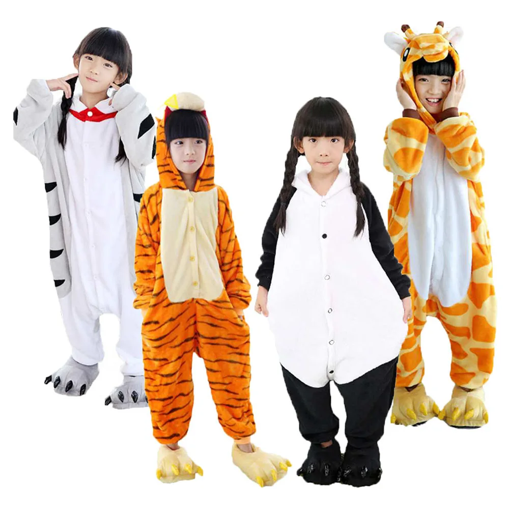 

Children Pajamas Winter Onesie Kids Girls Boys Pajama Animals Cartoon Sleepwear Tiger Panda Hoodies Sleepers