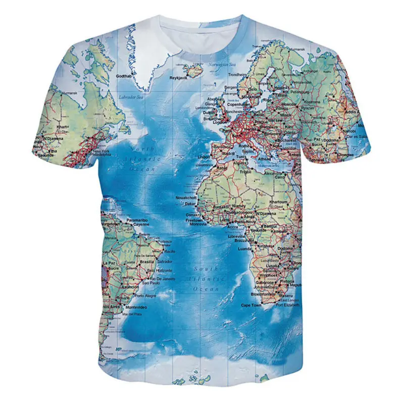 Hiuwa Unisex 3D T-Shirt Top Tees World Map Pattern Short Sleeves Hiuwa Unisex 3D T-Shirt Top Tees World Map Pattern Short Sleeves