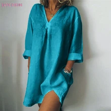 JAYCOSIN, платье женское, свободное, классическое, повседневное, чистый цвет, v-образный вырез, средний рукав, летнее платье римского размера плюс S-3XL, Прямая поставка#0614