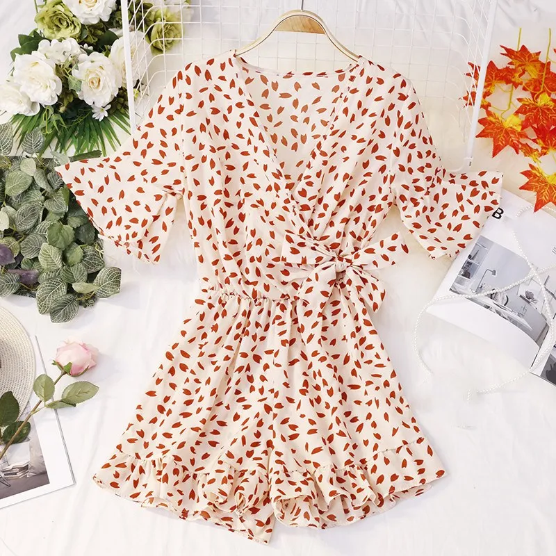 Deep V Neck Summer Bodysuits Women Green Leaves Print Beach Playsuit Sashes Female Short Overalls Boho Jumpsuit Deep V Neck Summer Bodysuits Women Green Leaves Print Beach Playsuit Sashes Female Short Overalls Boho Jumpsuit