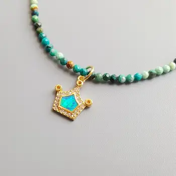 

Lii Ji Genuine Chrysocolla Lab-created Opal Crown Charm Necklace 40cm+5cm Delicate Jewelry For Children or Women