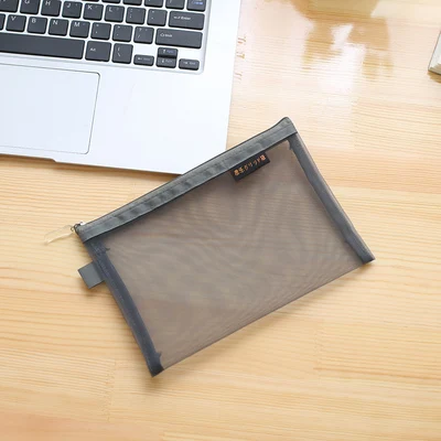 JIANWU A4 A5 B6 MUJI STYLE Simple nylon transparent mesh bag data bag Folder stationery storage bag School Supplies - Цвет: A6 gray