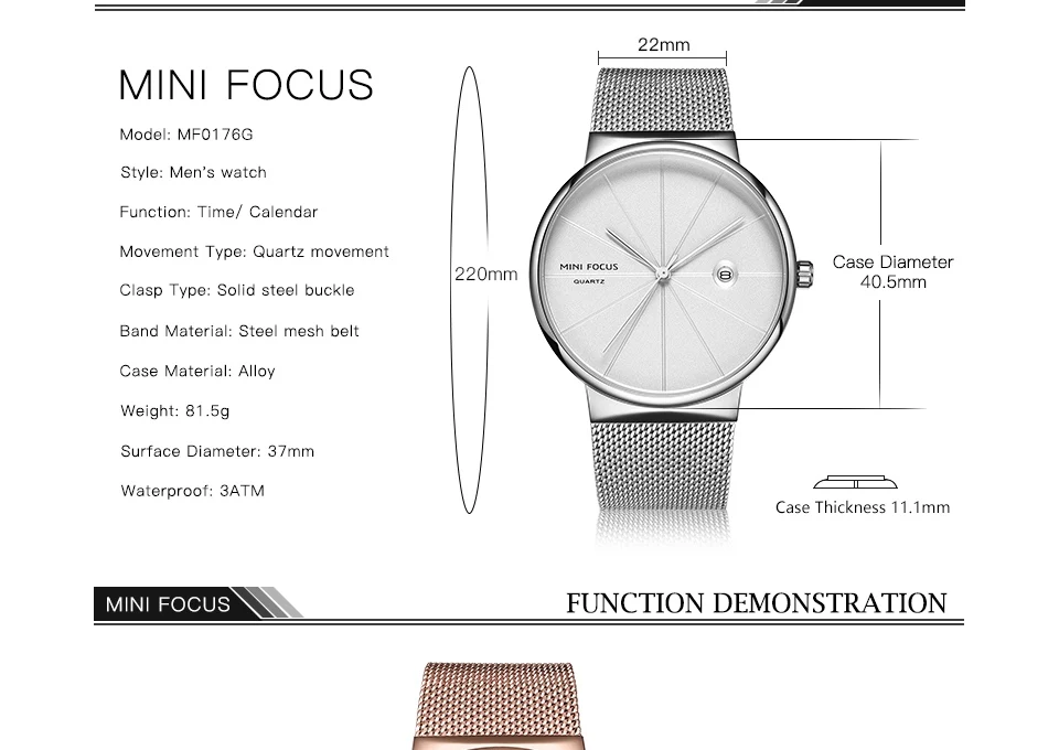 Мини фокус Мода Бизнес Лидирующий бренд Мужские часы ремешок из нержавеющей стали Кварцевые часы Новые повседневные часы Relogio Masculino