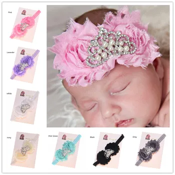

14pcs Shabby Chiffon Ruffles Flower headband Tiara Hairband Crown headband Baptism Gift Flower headbands