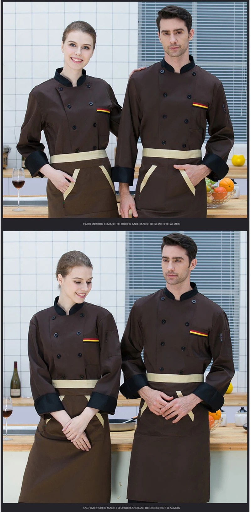 Куртка шеф-повара с длинным рукавом, униформа для отеля, ресторана, обслуживания еды, официантки, рубашка повара, рабочие мужские пальто, одежда шеф-повара, Рабочая форма
