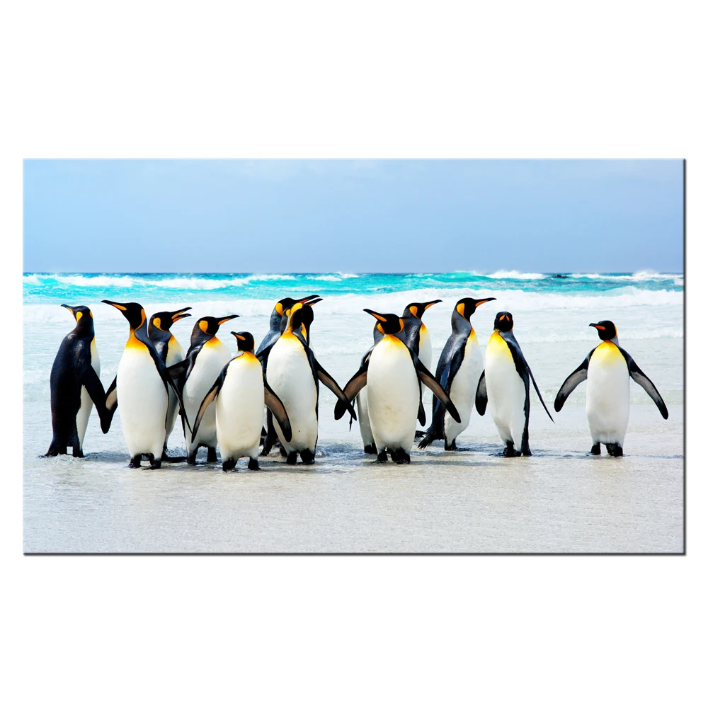 

Animal Painting Antarctica Penguin Picture Wall Art Landscape Canvas Sea Wave Home Decor Modern Seascape Artwork