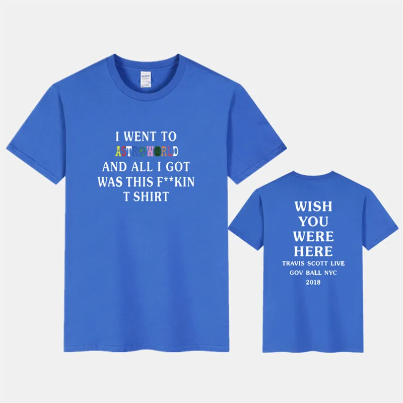 Новая модная футболка Мужская хип-хоп женская футболка Трэвиса Скотта астромира Харадзюку футболки с надписью WISH YOU WAS HERE - Цвет: 23 blue