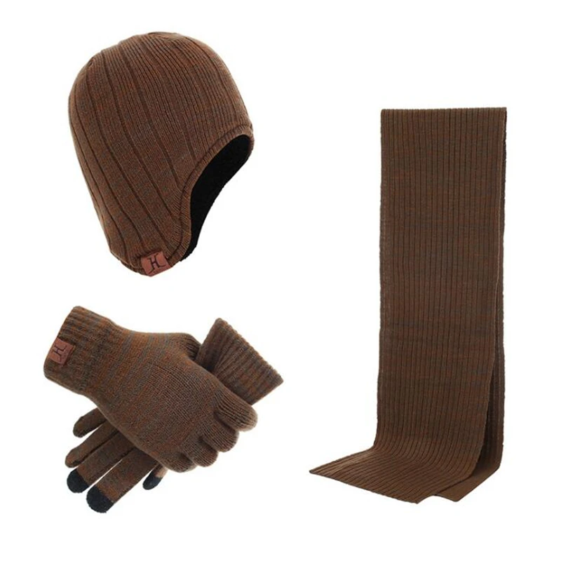 IANLAN унисекс зимний комплект наушники, шапочки шарфы перчатки для мужчин и женщин вязаная шапка глушитель сенсорный экран рукавицы флис