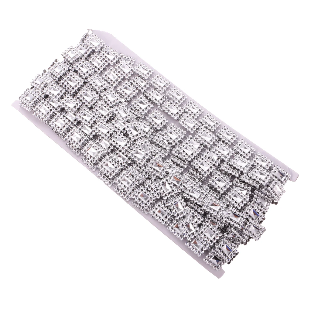 

10 Yards Square Rhinestone Beaded Chain Ribbon Trim Embellishment for DIY Crafts Art Silver