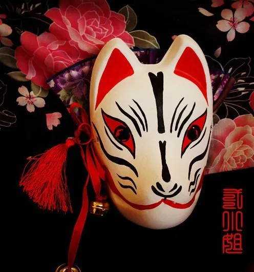 Ручная роспись анфас японский лиса маска демона Kitsune Косплэй Маскарад коллекция японский нох вечерние карнавал
