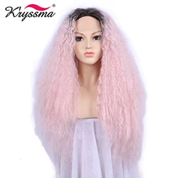 Розовый парик омбре с темными корнями синтетический парик фронта шнурка парики с длинными кудрявыми волосами для женщин вечерние Хэллоуин 2" Безглютеновые термостойкие волокна - Цвет: Light Pink