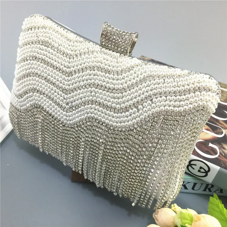 Bolsa распродажа полиэстер один клатч дизайнерские сумки высокого качества Европа блеск бриллиант невесты жемчужная цепь сумка