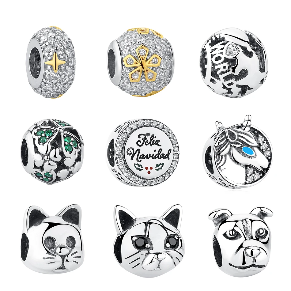 

EVOJEW 925 Sterling Silver Naughty Cat Animal Charm Fit Original Pandora Charm Bracelet DIY With Cubic Zirconia Charm Jewelry