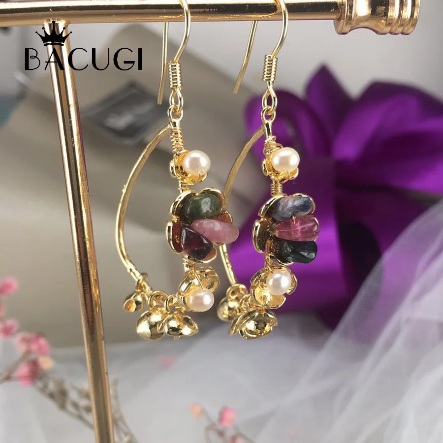 

2019 New Jewelry Handmade 100% Natural Stone Crystal Drop Earrings for Women Vintage Elegant Freshwater Pearl Earrings