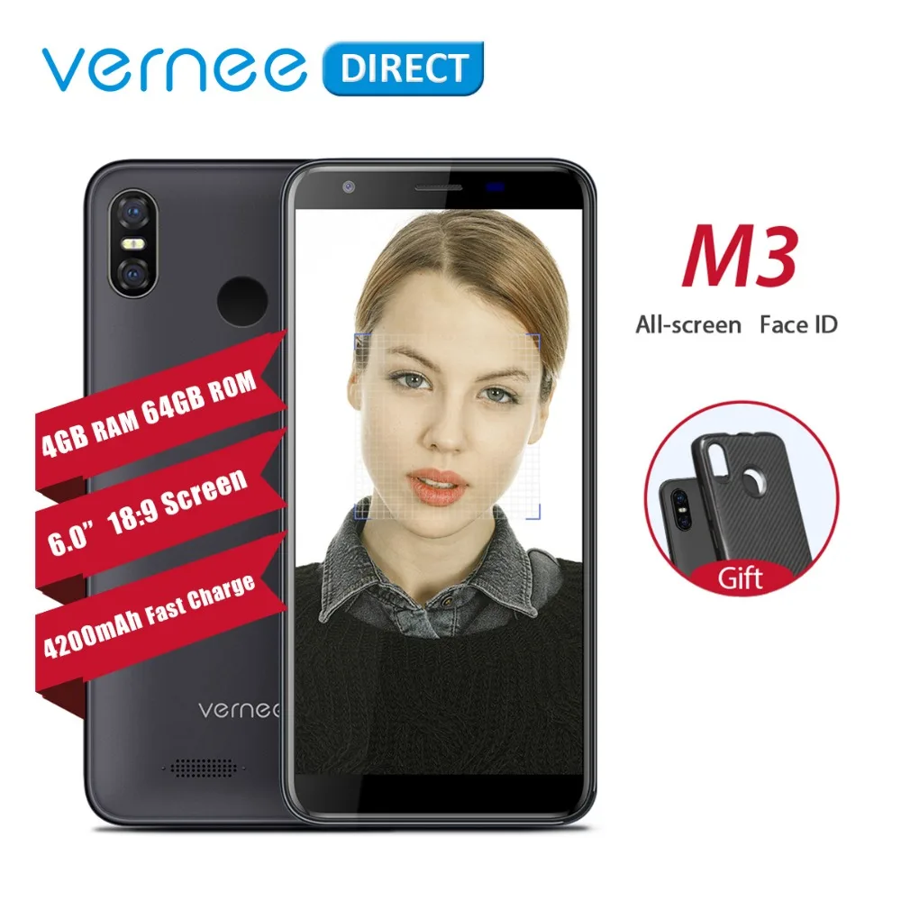 Оригинальный Vernee M3 5,5 ''Dual Камера мобильных телефонов 3 ГБ Оперативная память 32 ГБ Встроенная память телефона Android 8,1 цвет: черный, синий 13MP 5MP