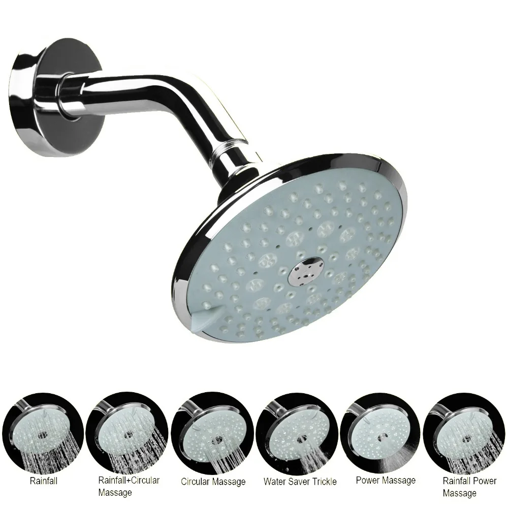 2017 Drop Shipping 6 Function 4" ABS Plastic Body Bathroom Shower Head Nozzle Aerator SPA Top