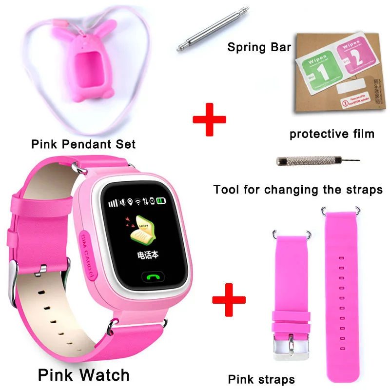 Q90 Дети gps телефон позиционирования часы 1,22 дюймов цветной сенсорный экран wifi SOS Смарт часы PK Q750 Q50 Q528 - Цвет: pink with strap set