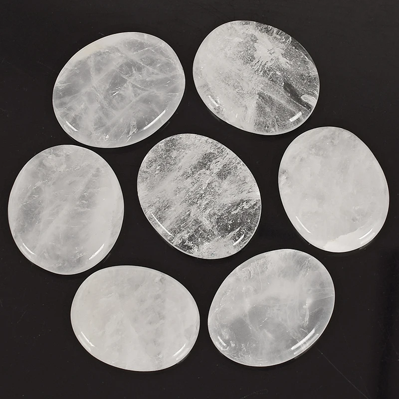 

Natural Handmade clear rock Quartz Palm Stone massage worry stone and mineral Crystal Reiki Healing Chakra Health Care