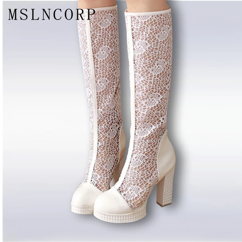 

Big Size 34-43 Knee High Women Summer Boots Sexy Fashion Pumps Ladies White Black Gladiator Boots Shoes Heels Boots For Women