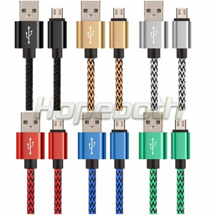 100 шт./лот 1 м 2 3 микро USB кабель а нейлоновый плетеный провод металлический штекер
