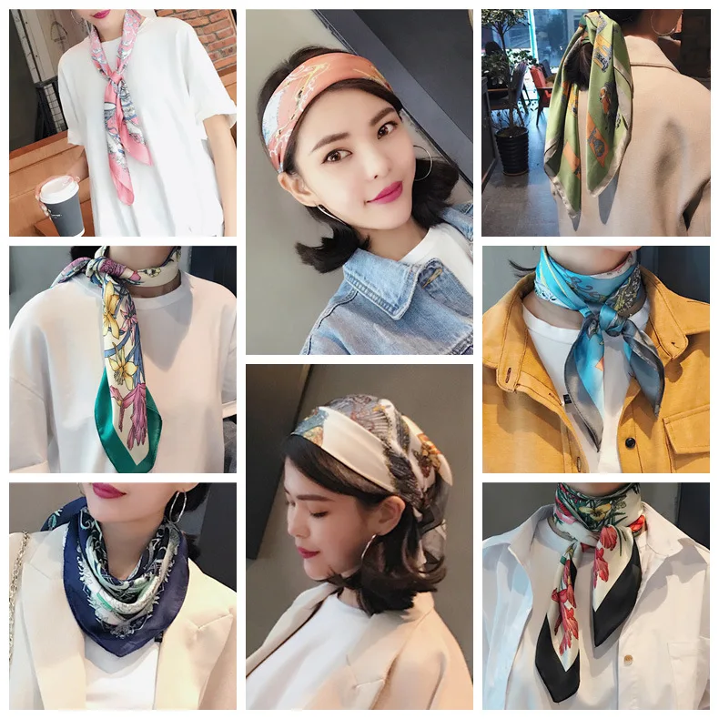 Fashion Hair Scarf For Women Dot Print Silk Satin Hijab Scarfs 90cm*90cm Square Shawls Headscarf Neckerchief Scarves For Ladies