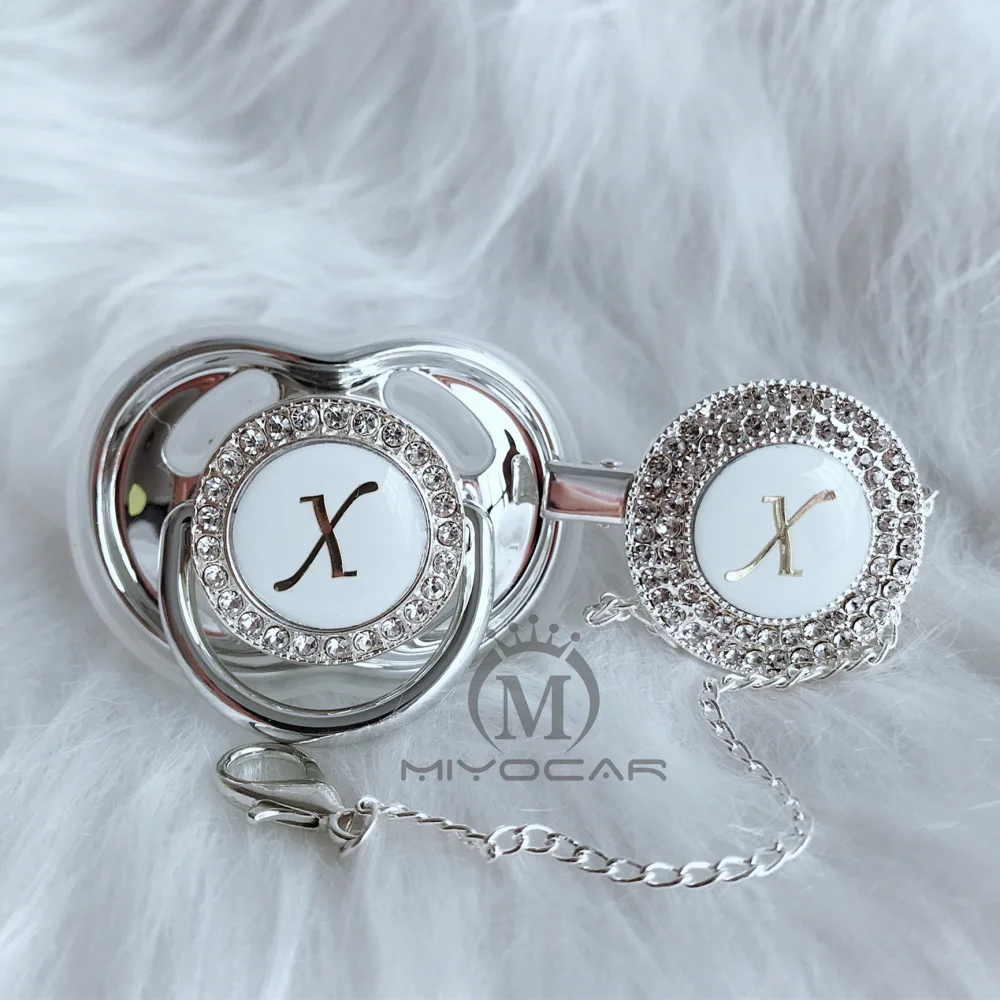 MIYOCAR имя инициалы Письмо X Элегантный Серебряный bling соска и пустышка Клип BPA бесплатно пустышка bling уникальный дизайн SGS пройти LX