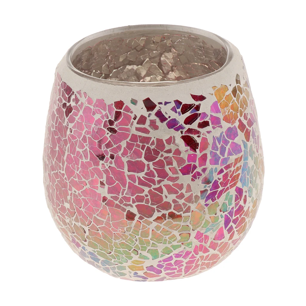 European Glass Mosaic Candle Holder Tea Light Candelabrum Mood Light Holder Case Tabletop Ornament Candlestick Home Desk Decor
