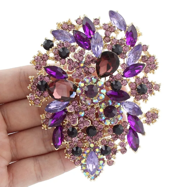 Bella Fashion Purple Flower Rhinestone Brooch Pins Austrian Crystal