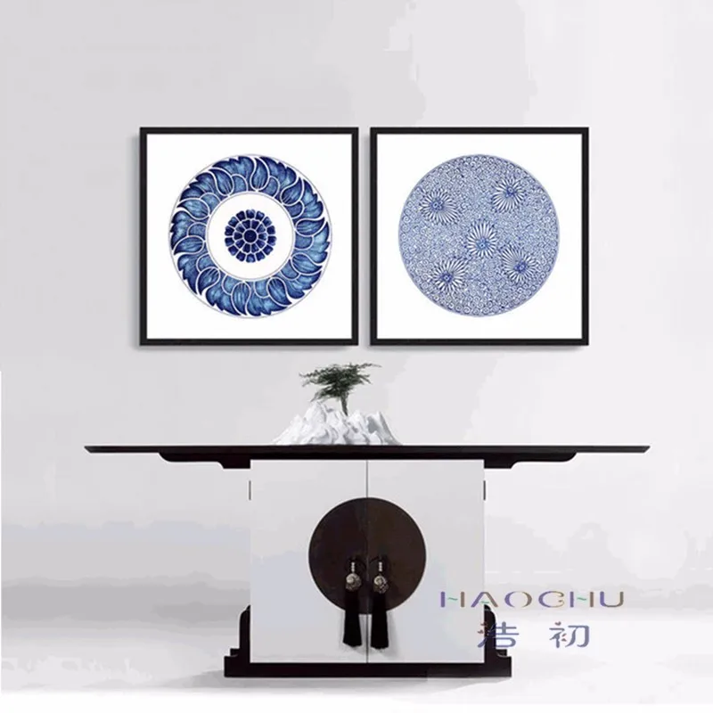 HAOCHU Традиционный китайский синий и белый фарфор Тотем холст чаша для рисования принты и картины для искусства настенный плакат домашний декор