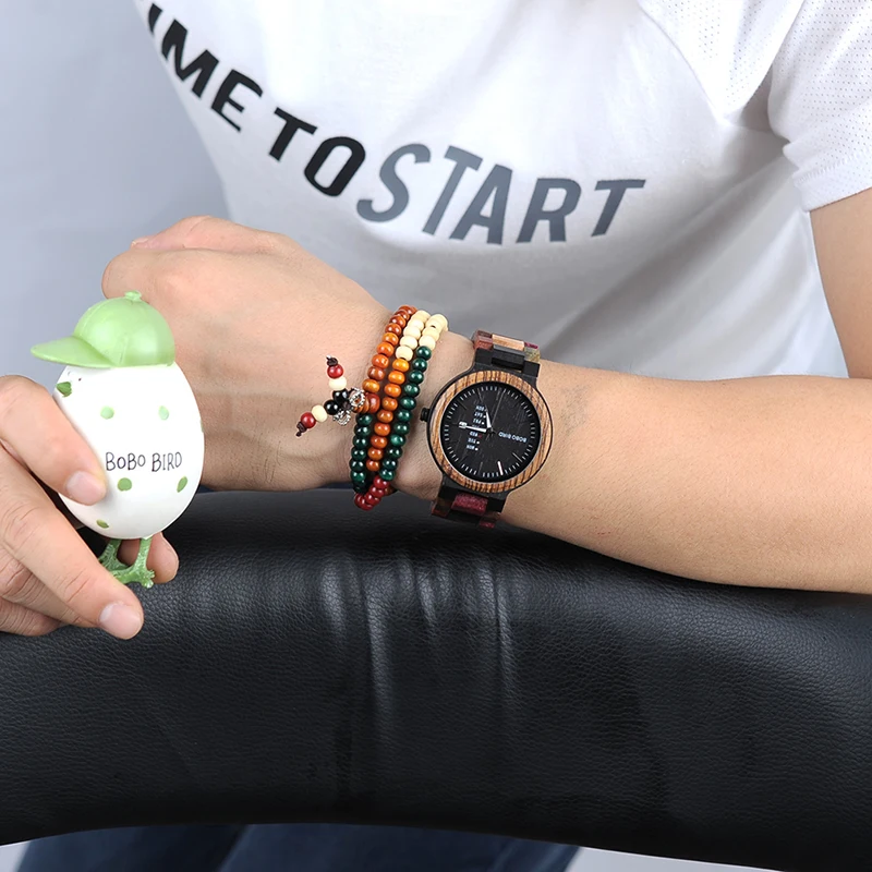 BOBO BIRD LP14 Men Wristwatches Miyato Japan Movement Wooden Watches with Colorful Wood Strap Classic Week Display Relogio