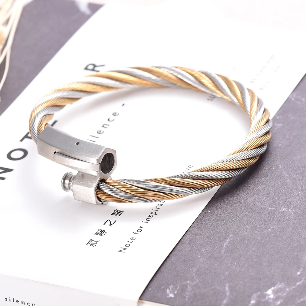 Golden Cable Chain Bangle 316 L Stainless steel Elegant Beautiful Fashion Bracelet Wire Retro Antique Bangle