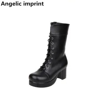 

Angelic imprint mori girl Women punk motorcycle boots lady lolita Boots woman high heels pumps platform shoes lacework 33-47
