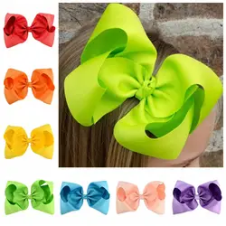 Теперь 8 дюймов большой дети hairbows девушка Grosgrain ленты банты с заколками головной убор Дети аксессуары для волос 20 шт./лот