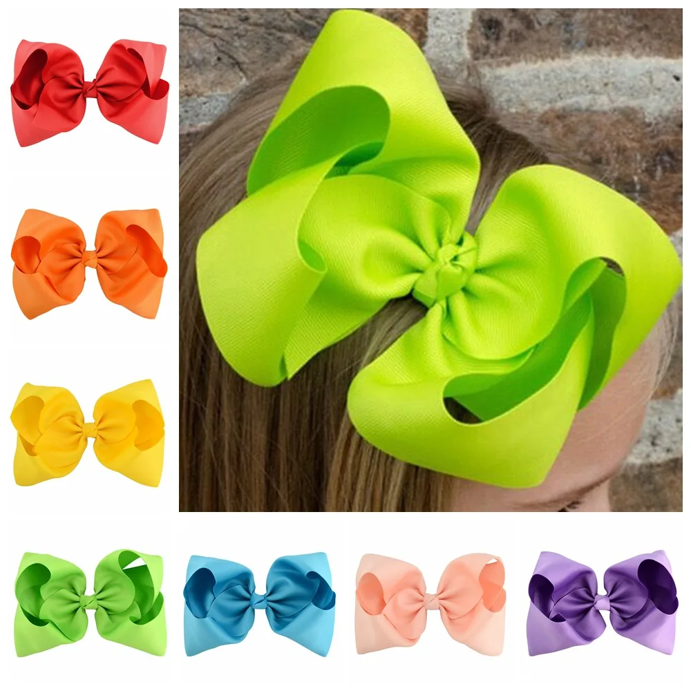 Now 8 Inch Large Kids hairbows Girl Grosgrain Ribbon Bows with Clips Headdress Children Hair Accessories 20pcs/lot | Детская одежда и
