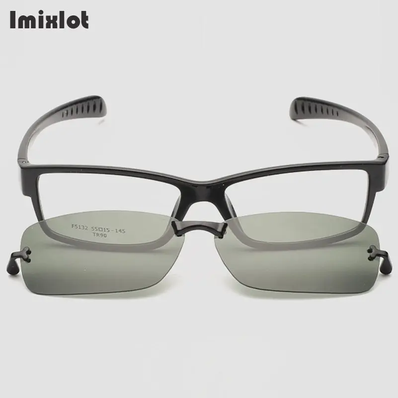 

Imixlot 2 In 1 Magnetic Clip On Glasses TR90 Frame Polarized Clip On Sunglasses Magnet Eyeglasses Men Clip Glasses