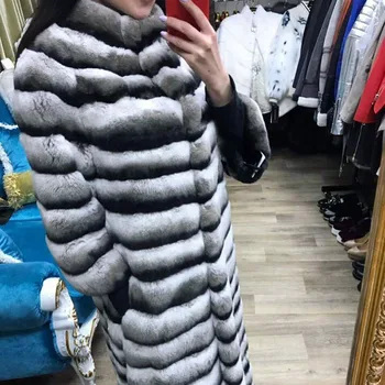 

FURSARCAR 2018 NEW Design Luxury Winter Rex Rabbit Fur For Women Coat 2018 Fashion 120cm Long Natural Fur Jacket With Fur Collar